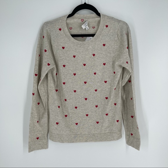 J. Crew Factory Embroidered Teddy Sweater Hearts - Picture 2 of 5
